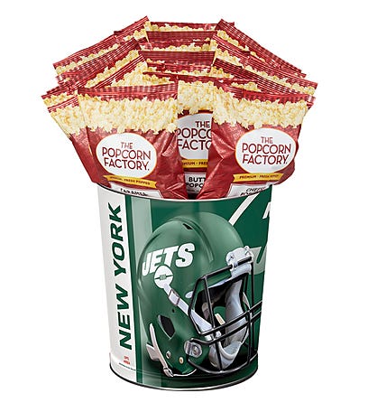 New York Jets Popcorn Tin with 15 Bags of Popcorn